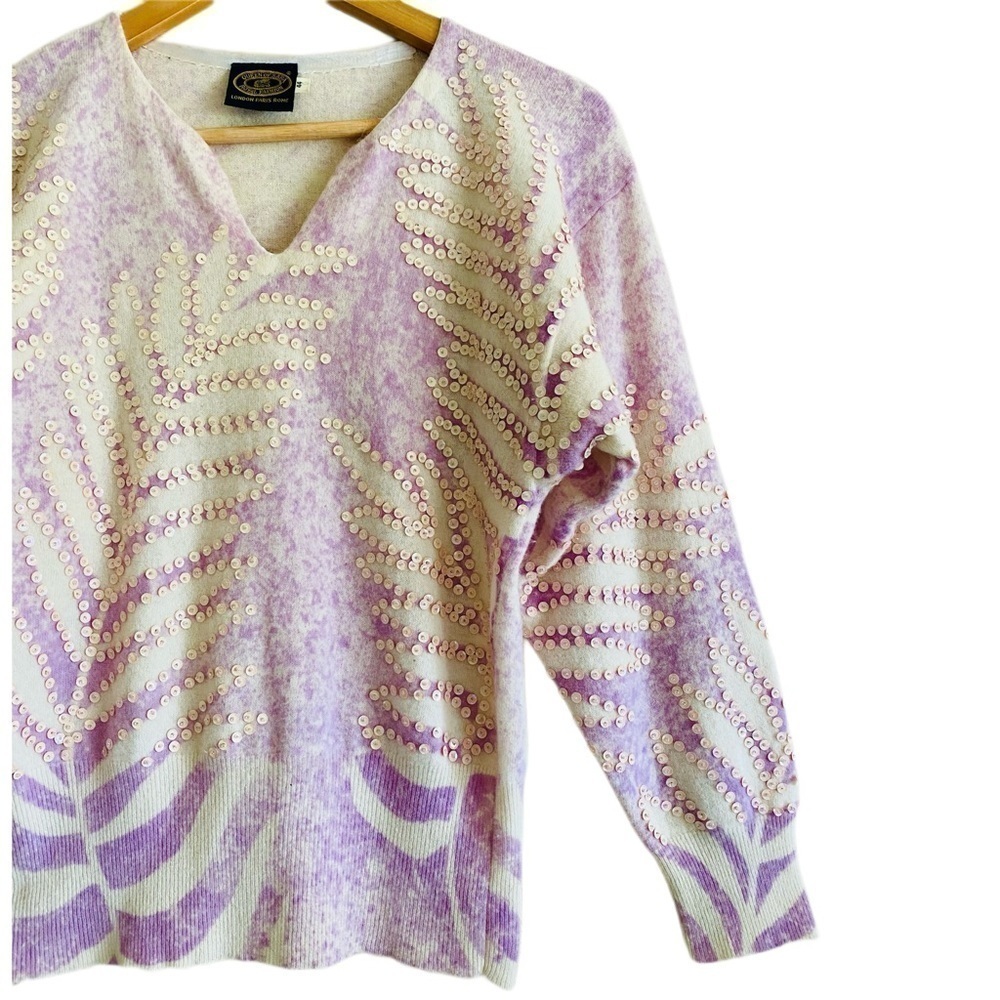 QUEEN OF SABA Vintage Lambswool Angora Blend Sequin Pullover Sweater Size 44 (M) - Picture 3 of 11
